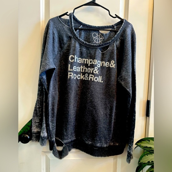 Chaser “ Champagne Leather & Rock & Roll” Distressed Sweatshirt - Picture 1 of 7